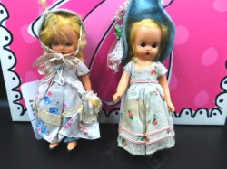 2 5.5" VINTAGE HARD PLASTIC NANCY ANN DRESSED STORYBOOK DOLLS IN BLUE DOT BOX, DRAWER